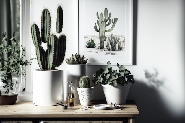 Scandinavian style celebration with a real cactus in the background a calm atmosphere and a warm interior design
