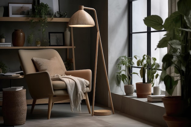 Scandinavian Style Floor Lamp With Minimalist Design And Natural Materials Generative AI