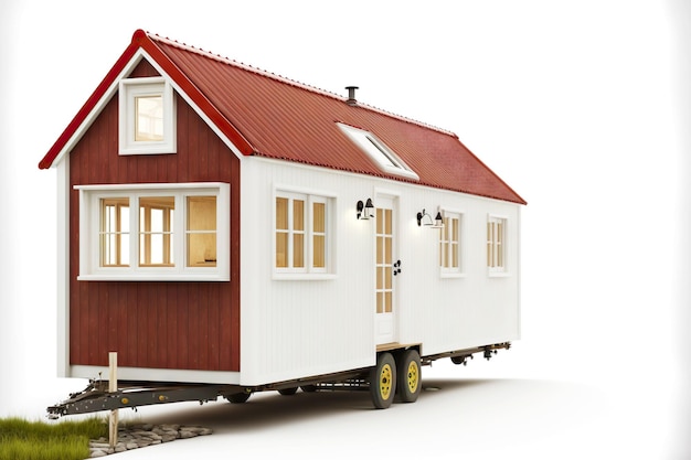 scandinavian style house exterior house on wheels isolated on white background