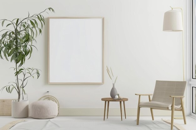 Scandinavian style living room with poster mockup created with generative ai