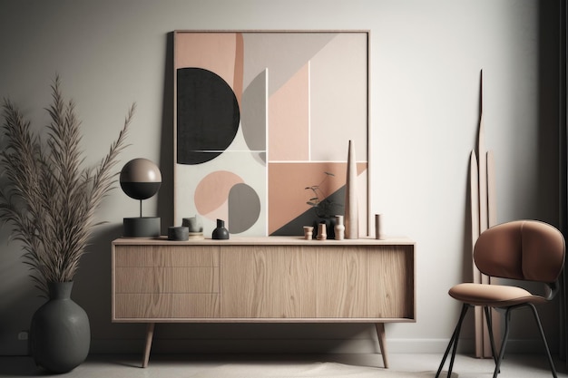 Scandinavian Style Wall Art With Simple Geometric Shapes And Neutral Colors Generative AI