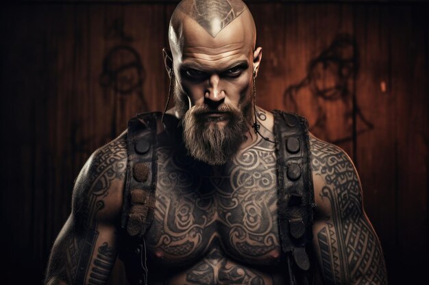 Photo scandinavian viking warrior holding an ax and a shied generative ai