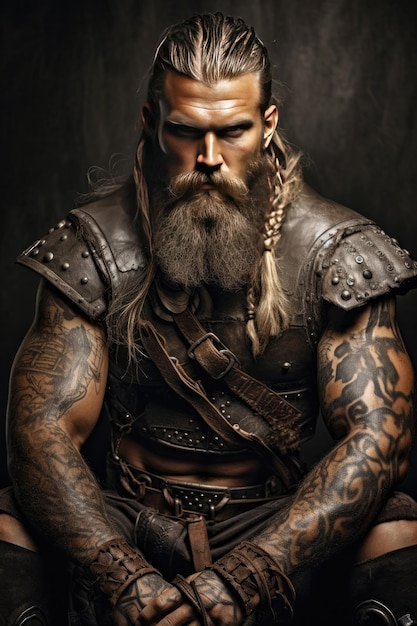 Photo scandinavian viking warrior holding an ax and a shied generative ai