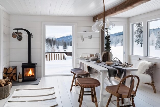 Photo scandinavian winter cabin decor