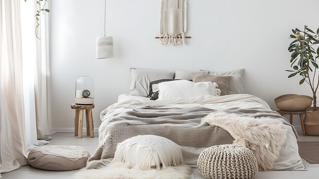 Photo a scandinavianinspired bedroom features clean lines