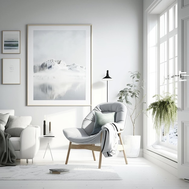 Scandinavianinspired white frame room decor with white wall Generative AI