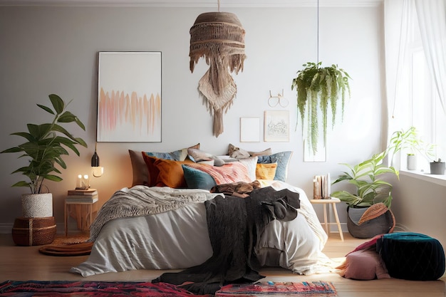 Scandinavisch boho-interieur met natuurlijke materialen, minimalistische details en delicate accessoires