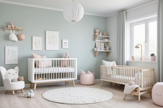 Foto scandinavisch geïnspireerde kinderkamer met minimalistische meubels en zachte pastelkleuren