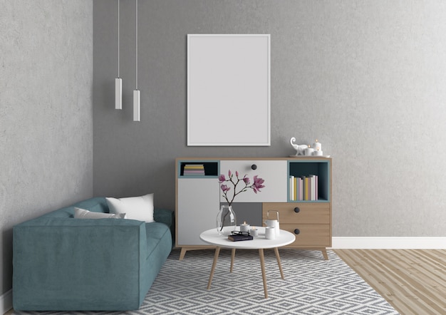 Scandinavisch interieur met wit verticaal frame