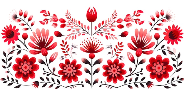 Scandinavisch volkskunst bloemenpatroon met traditionele motieven in rood en wit