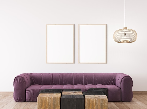 Foto scandinavisch woonkamerontwerp, frame mockup in een helder interieur