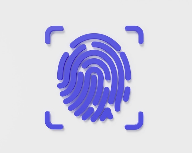 Photo scanned fingerprint on white background identification finger digital security thumbprint for cyber security fingerprint scanning touch id security access concept 3d icon render illustration