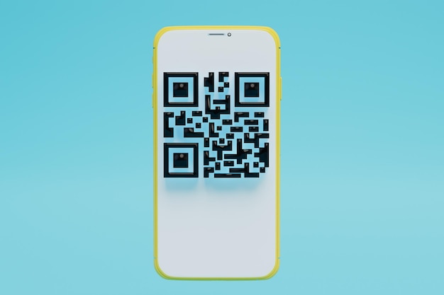 Сканирование qr-кода смартфона на синем фоне и qr-кода на дисплее 3D рендеринг