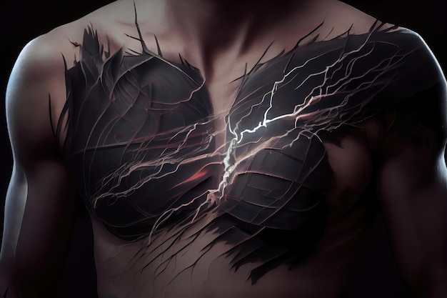 Scar on chest with heart beating beneath