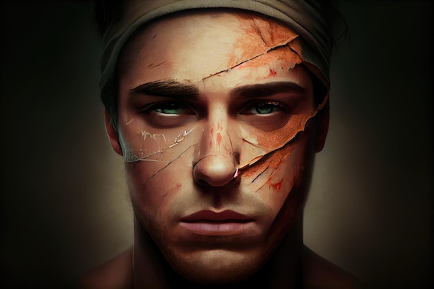 Scar from healing with stitches and bandages