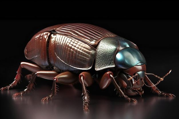 A scarab beetle isolated on black background