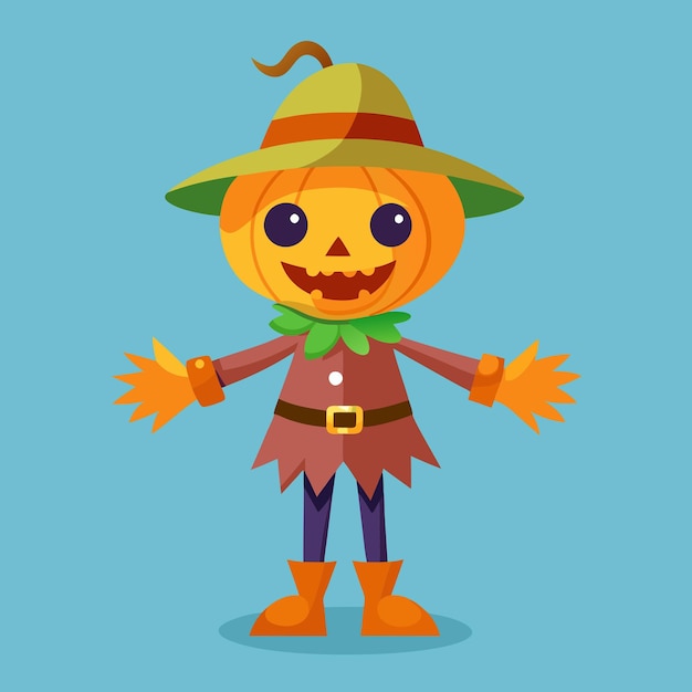 Photo scarecrow cartoon with pumpkin head