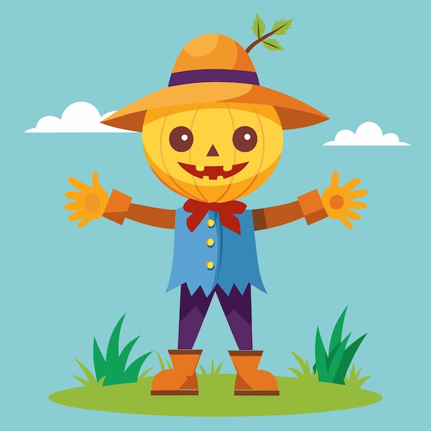 Photo scarecrow cartoon with pumpkin head