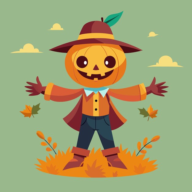 Photo scarecrow cartoon with pumpkin head