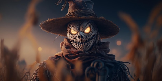 Scarecrow creepy halloween background Generative AI