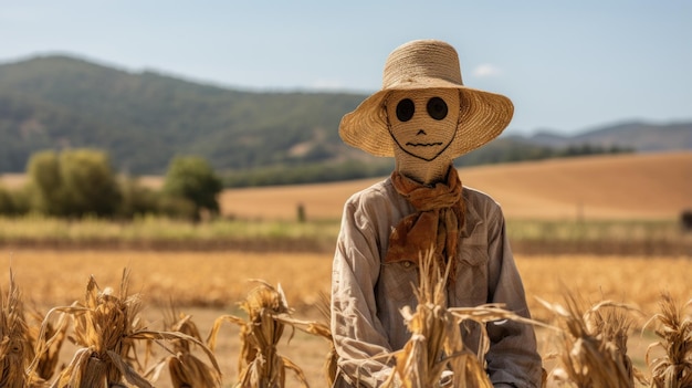 Scarecrow guarding the fields in the countryside