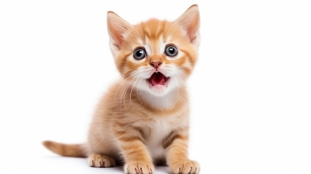 Scared cute little kitten isolated over white background Generative AI