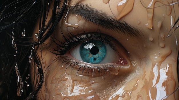 Photo scared eyes hyperrealistic digital painting of watercovered eyes