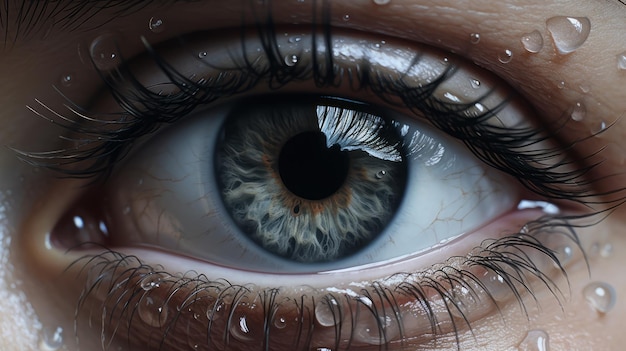 Scared Eyes With Hyperrealistic Water Drops Detailed Daz3d Oil Painting