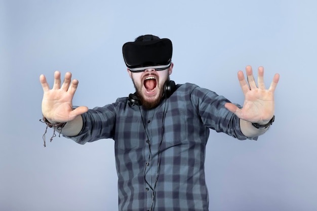 Scared man in VR