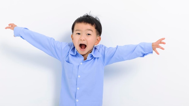 Scared and shocked little boy isolated on white