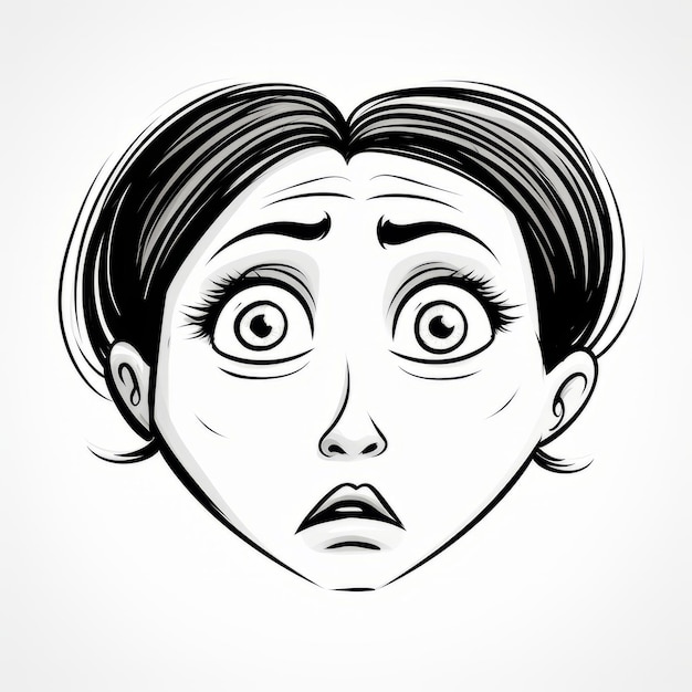 Photo scared woman face vector illustration in black and white colors