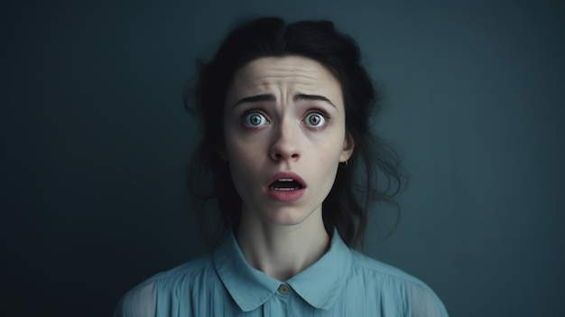 Scared Woman Looking at the Camera Isolated on the Minimalist Background