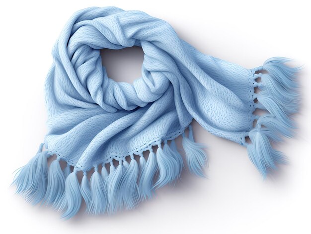 Photo scarf knitted handwork with fringe on white background colorful woolen scarf