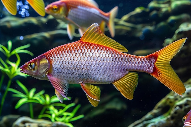 Scarlet badis fish swimming in a planted tank