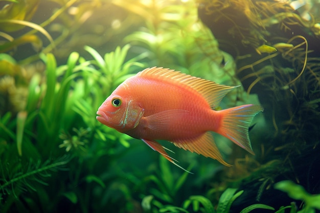 Photo scarlet badis fish swimming in a planted tank