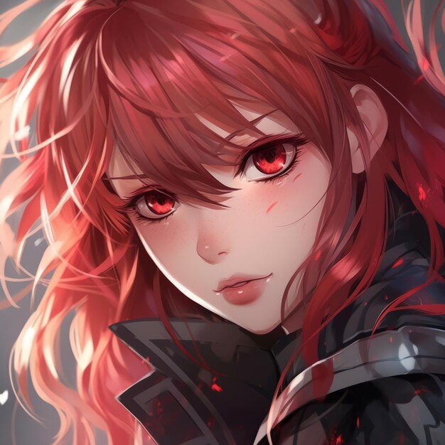 Scarlet Fire Unleashing the Fierce Supremacy of an Anime Manga Heroine with Red Scarlet Hair and Hi