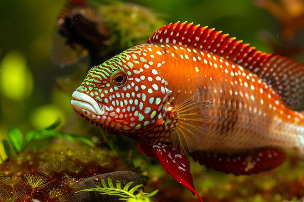 Photo scarlet gem badis fish swimming in a planted tank