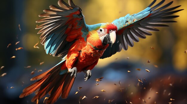 Scarlet Macaw Flying Isolated On White Background