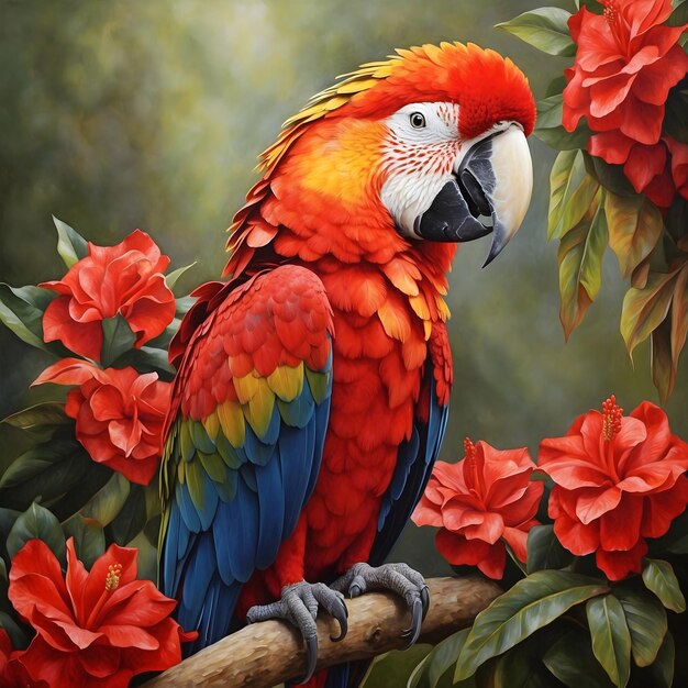 Photo scarlet macaw perched in nature's beauty