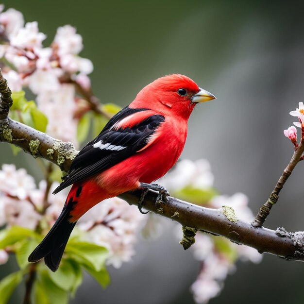 Scarlet tanager on a branch