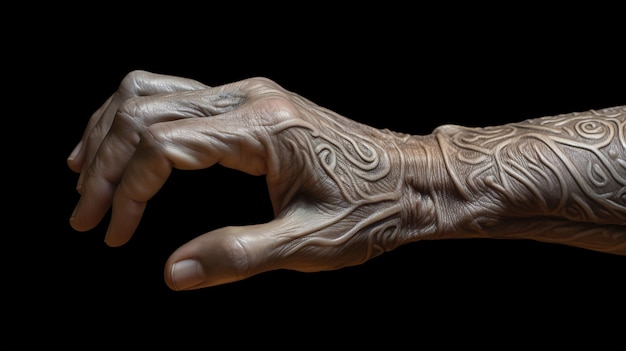 アフリカの部族の手のシンボルの傷跡黒の背景に手