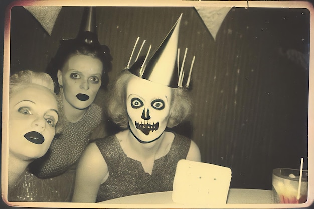 Photo scarry fake polaroid photo with people retro cursed image of 50s generative ai
