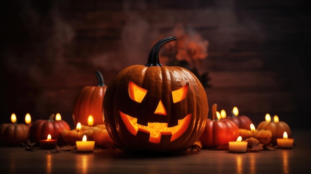 Scarry Halloween-pompoen op een houten achtergrond