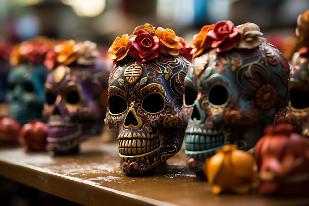 scary background Festive Day of the Dead amber and black vibe selective focus oldworld charm