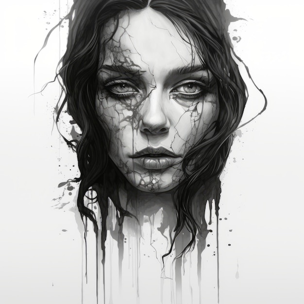 Premium AI Image | Scary Black And White Dripping Design Detailed ...