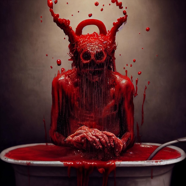 scary bloody monster in the bathtub creepy illustration