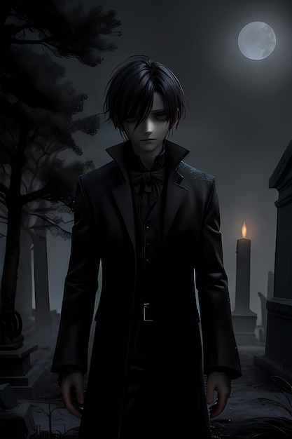 a scary boy in a cemetery