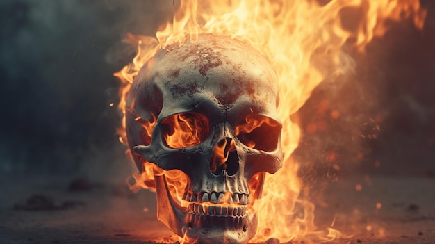 Scary burning skull