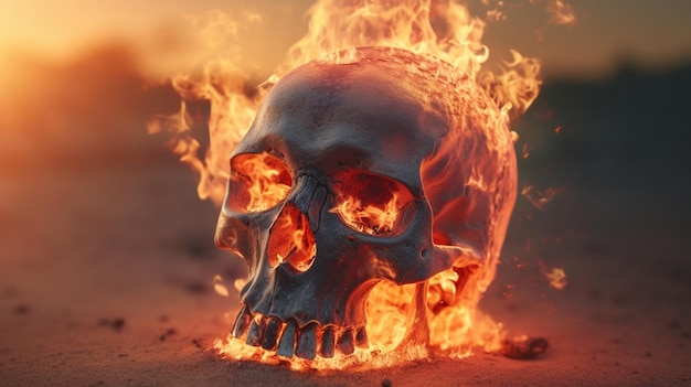 Scary burning skull