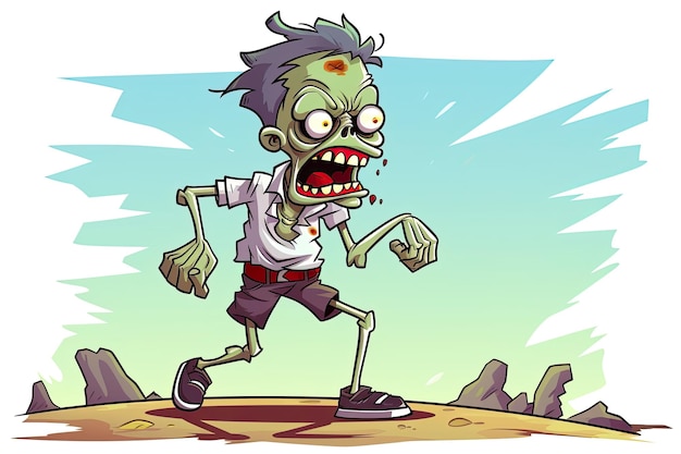 scary cartoon green zombie man in the desert